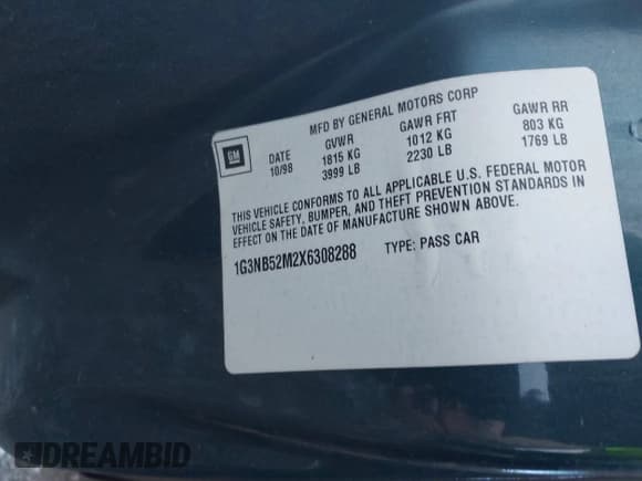 ✅ 1999 Oldsmobile Cutlass GL • VIN: 1G3NB52M2X6308288 • Lot: 41749270. Wystawiony na IAAI z przebiegiem 79 585 mil. Bezpłatny archiwum sprzedaży aukcyjnych z USA i szczegółowy raport historii pojazdu na DreamBid. Zdjęcie 9.