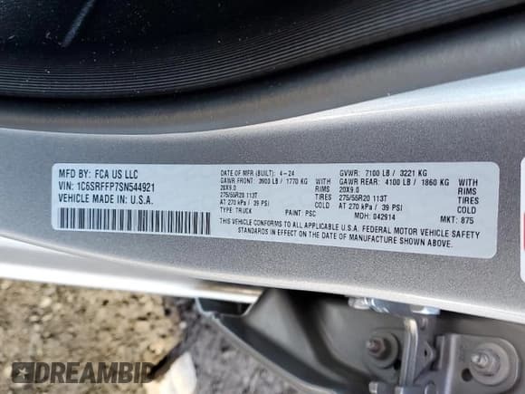 ✅ 2025 Ram 1500 Big Horn • VIN: 1C6SRFFP7SN544921 • Лот: 89639375. Опубликован ранее на Copart с пробегом 25 236 миль. Бесплатный доступ к архиву аукционных продаж из США и подробный отчёт об истории автомобиля на DreamBid. Изображение 12.