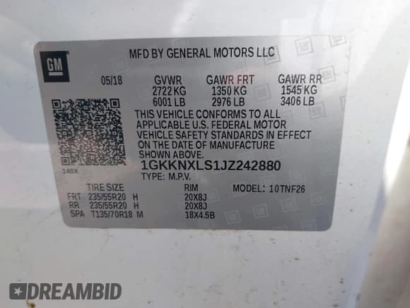 ✅ 2018 GMC Acadia Denali • VIN: 1GKKNXLS1JZ242880 • Lot: 43253169. Listed on IAAI with 38,661 mi. Free auction sales archive from the USA and detailed vehicle history report at DreamBid. Image 9.