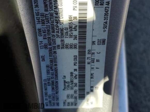 ✅ 2015 Ford Fiesta SE • VIN: 3FADP4EE4FM161858 • Лот: 71287545. Опубликован ранее на Copart с пробегом 184 804 миль. Бесплатный доступ к архиву аукционных продаж из США и подробный отчёт об истории автомобиля на DreamBid. Изображение 12.