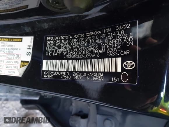 ✅ 2022 Toyota Corolla Hybrid LE • VIN: JTDEAMDE8NJ056916 • Lot: 41395171. Wystawiony na IAAI z przebiegiem Nie podano. Bezpłatny archiwum sprzedaży aukcyjnych z USA i szczegółowy raport historii pojazdu na DreamBid. Zdjęcie 9.