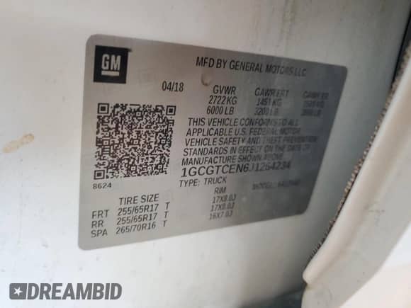 2018 Chevrolet Colorado 4WD LT с VIN 1GCGTCEN6J1264234, выставлен на аукционе Copart как лот 68729015 с пробегом 191 111 миль миль и Списание • Salvage title. История ставок и продаж доступна на DreamBid. Изображение 12.