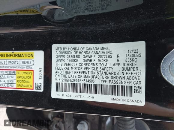 ✅ 2023 Honda Civic Sport • VIN: 2HGFE2F51PH514506 • Lot: 42470533. Listed on IAAI with 46,682 mi. Free auction sales archive from the USA and detailed vehicle history report at DreamBid. Image 9.