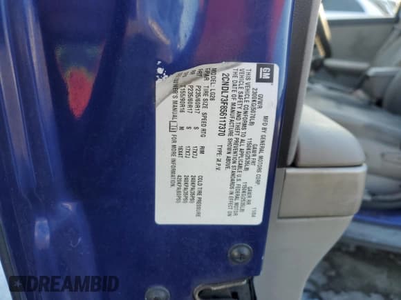 ✅ 2005 Chevrolet Equinox LT • VIN: 2CNDL73F856117370 • Лот: 88231375. Опубликован ранее на Copart с пробегом 156 787 миль. Бесплатный доступ к архиву аукционных продаж из США и подробный отчёт об истории автомобиля на DreamBid. Изображение 15.