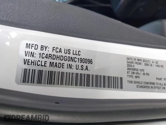 ✅ 2022 Dodge Durango GT Plus • VIN: 1C4RDHDG0NC190096 • Lot: 43241879. Listed on IAAI with 36,347 mi. Free auction sales archive from the USA and detailed vehicle history report at DreamBid. Image 9.