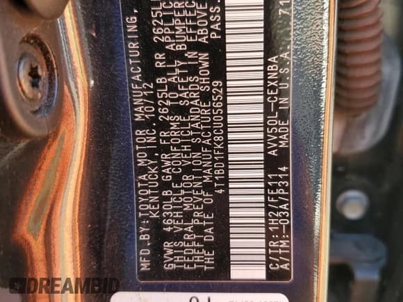 ✅ 2012 Toyota Camry XLE • VIN: 4T1BD1FK8CU056529 • Lot: 52803825. Wystawiony na Copart z przebiegiem 141 936 mil. Bezpłatny archiwum sprzedaży aukcyjnych z USA i szczegółowy raport historii pojazdu na DreamBid. Zdjęcie 12.