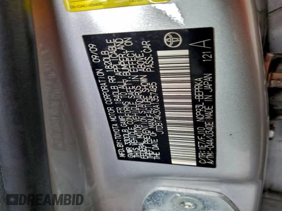 ✅ 2010 Toyota Yaris • VIN: JTDBT4K3XA1357485 • Лот: 94291435. Опубликован ранее на Copart с пробегом 117 999 миль. Бесплатный доступ к архиву аукционных продаж из США и подробный отчёт об истории автомобиля на DreamBid. Изображение 12.