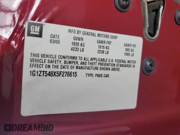 2005 Chevrolet Malibu LS z VIN 1G1ZT548X5F276615, wystawiony jako Copart lot #79284444 z przebiegiem 214 097 mil mil oraz Szkoda całkowita • Salvage title. Historia ofert i sprzedaży dostępna na DreamBid. Obrazek 12.