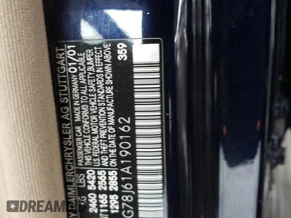 ✅ 2001 Mercedes-Benz S 600 • VIN: WDBNG78J61A190162 • Lot: 86631215. Wystawiony na Copart z przebiegiem Nie podano. Bezpłatny archiwum sprzedaży aukcyjnych z USA i szczegółowy raport historii pojazdu na DreamBid. Zdjęcie 12.