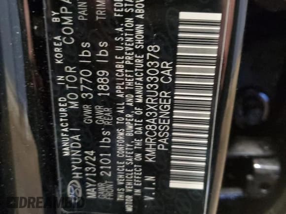 ✅ 2024 Hyundai Venue SEL • VIN: KMHRC8A3XRU330378 • Lot: 89125575. Listed on Copart with 1,760 mi. Free auction sales archive from the USA and detailed vehicle history report at DreamBid. Image 13.