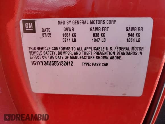 2005 Chevrolet Corvette с VIN 1G1YY34U555132412, выставлен на аукционе Copart как лот 78741534 с пробегом Не указан миль и Чистый • Clean title. История ставок и продаж доступна на DreamBid. Изображение 14.