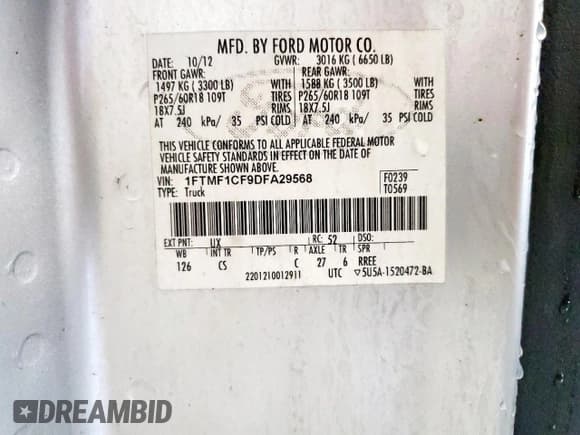 ✅ 2013 Ford F-150 STX • VIN: 1FTMF1CF9DFA29568 • Lot: 81258055. Listed on Copart with 99,999 mi. Free auction sales archive from the USA and detailed vehicle history report at DreamBid. Image 12.