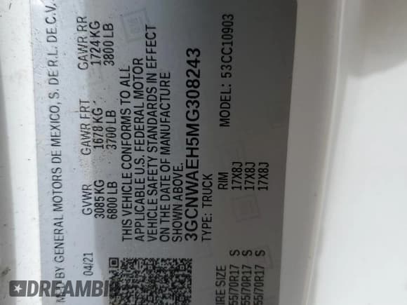 ✅ 2021 Chevrolet Silverado 1500 Work Truck • VIN: 3GCNWAEH5MG308243 • Lot: 82593915. Wystawiony na Copart z przebiegiem 150 752 mil. Bezpłatny archiwum sprzedaży aukcyjnych z USA i szczegółowy raport historii pojazdu na DreamBid. Zdjęcie 12.