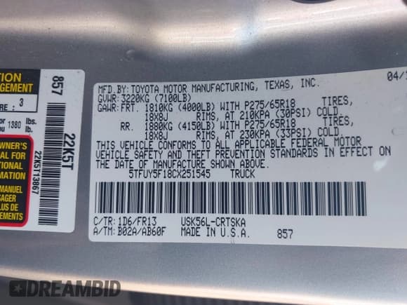 ✅ 2012 Toyota Tundra • VIN: 5TFUY5F18CX251545 • Лот: 42623969. Опубликован ранее на IAAI с пробегом 198 318 миль. Бесплатный доступ к архиву аукционных продаж из США и подробный отчёт об истории автомобиля на DreamBid. Изображение 9.