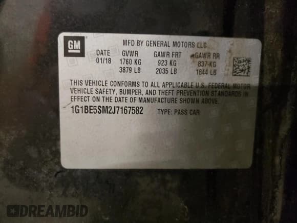 ✅ 2018 Chevrolet Cruze LT • VIN: 1G1BE5SM2J7167582 • Лот: 68394072. Опубликован ранее на Copart с пробегом 83 532 миль. Бесплатный доступ к архиву аукционных продаж из США и подробный отчёт об истории автомобиля на DreamBid. Изображение 12.