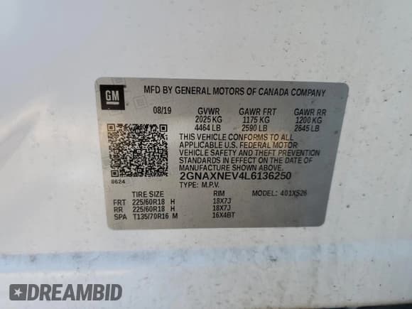 ✅ 2020 Chevrolet Equinox Premier • VIN: 2GNAXNEV4L6136250 • Lot: 84216555. Wystawiony na Copart z przebiegiem 95 757 mil. Bezpłatny archiwum sprzedaży aukcyjnych z USA i szczegółowy raport historii pojazdu na DreamBid. Zdjęcie 13.