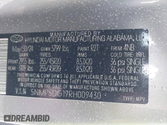 2024 Hyundai Santa Fe Calligraphy с VIN 5NMP5DG19RH009430, выставлен на аукционе IAAI как лот 41195514 с пробегом 9 099 миль миль и . История ставок и продаж доступна на DreamBid. Изображение 9.