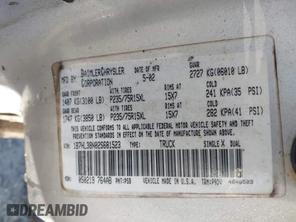 ✅ 2002 Dodge Dakota Sport • VIN: 1B7HL38N02S681523 • Lot: 43537584. Wystawiony na IAAI z przebiegiem 216 042 mil. Bezpłatny archiwum sprzedaży aukcyjnych z USA i szczegółowy raport historii pojazdu na DreamBid. Zdjęcie 9.