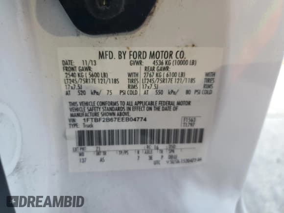 ✅ 2014 Ford F-250 XL • VIN: 1FTBF2B67EEB04774 • Lot: 80397695. Listed on Copart with 20,214 mi. Free auction sales archive from the USA and detailed vehicle history report at DreamBid. Image 12.