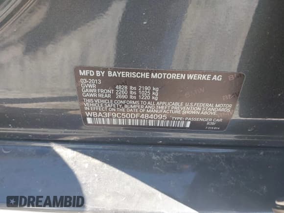 ✅ 2013 BMW 3 Series ActiveHybrid 3 • VIN: WBA3F9C50DF484095 • Лот: 41780384. Опубликован ранее на IAAI с пробегом 172 110 миль. Бесплатный доступ к архиву аукционных продаж из США и подробный отчёт об истории автомобиля на DreamBid. Изображение 9.