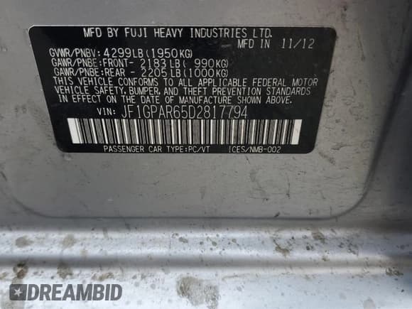 ✅ 2013 Subaru Impreza Special Sports Limited • VIN: JF1GPAR65D2817794 • Lot: 82366755. Wystawiony na Copart z przebiegiem 180 611 mil. Bezpłatny archiwum sprzedaży aukcyjnych z USA i szczegółowy raport historii pojazdu na DreamBid. Zdjęcie 12.