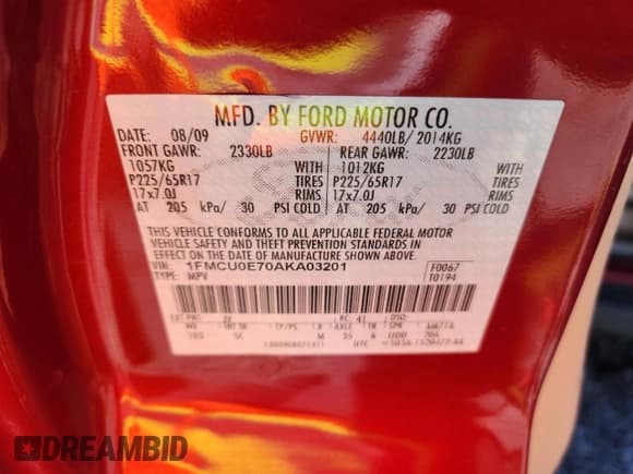 ✅ 2010 Ford Escape Limited • VIN: 1FMCU0E70AKA03201 • Lot: 81207085. Listed on Copart with 205,093 mi. Free auction sales archive from the USA and detailed vehicle history report at DreamBid. Image 13.