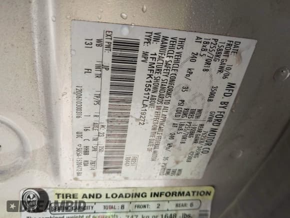 ✅ 2007 Ford Expedition Max XLT • VIN: 1FMFK15517LA19272 • Lot: 42666631. Listed on IAAI with 251,503 mi. Free auction sales archive from the USA and detailed vehicle history report at DreamBid. Image 9.