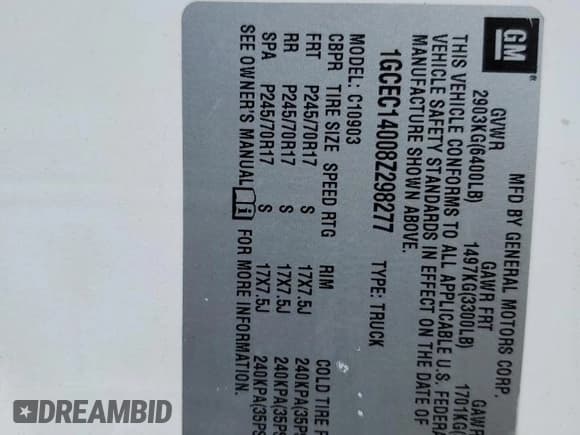 ✅ 2008 Chevrolet Silverado 1500 Work Truck • VIN: 1GCEC14008Z298277 • Lot: 61936185. Listed on Copart with 140,706 mi. Free auction sales archive from the USA and detailed vehicle history report at DreamBid. Image 12.