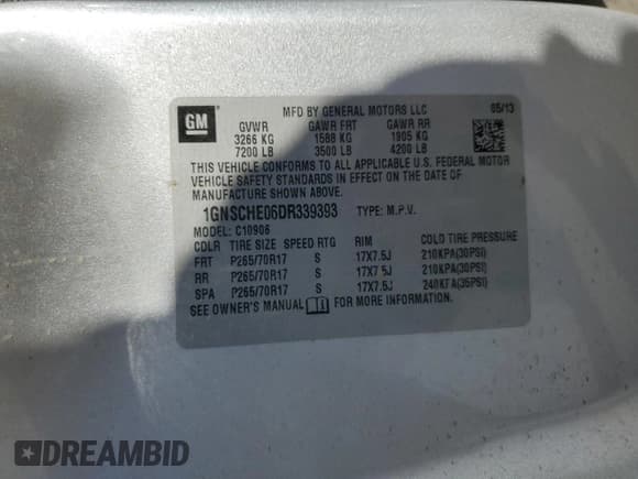 ✅ 2013 Chevrolet Suburban LS • VIN: 1GNSCHE06DR339393 • Lot: 87051565. Listed on Copart with 147,427 mi. Free auction sales archive from the USA and detailed vehicle history report at DreamBid. Image 14.