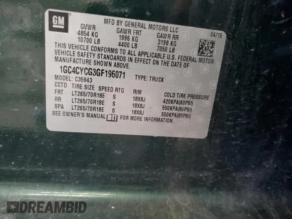 ✅ 2016 Chevrolet Silverado 1500 • VIN: 1GC4CYCG3GF196071 • Lot: 65035795. Wystawiony na Copart z przebiegiem 257 794 mil. Bezpłatny archiwum sprzedaży aukcyjnych z USA i szczegółowy raport historii pojazdu na DreamBid. Zdjęcie 12.