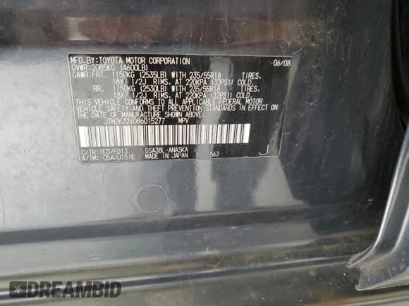 ✅ 2008 Toyota RAV4 Sport • VIN: JTMZK32V086015277 • Lot: 60739055. Listed on Copart with 140,037 mi. Free auction sales archive from the USA and detailed vehicle history report at DreamBid. Image 13.