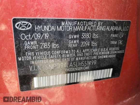 2020 Hyundai Elantra Eco с VIN 5NPD94LA5LH551499, выставлен на аукционе Copart как лот 82445354 с пробегом 100 361 миль миль и На запчасти • Non repairable. История ставок и продаж доступна на DreamBid. Изображение 12.