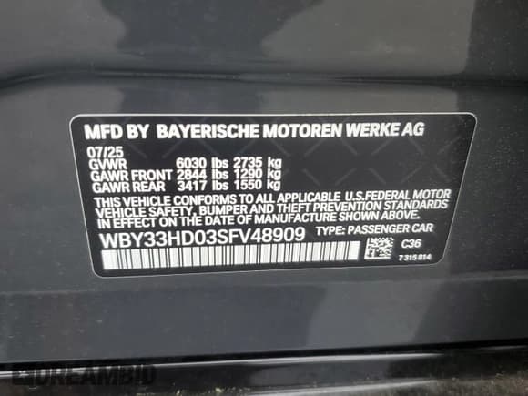 ✅ 2025 BMW i4 M50 • VIN: WBY33HD03SFV48909 • Lot: 92946215. Wystawiony na Copart z przebiegiem 2 028 mil. Bezpłatny archiwum sprzedaży aukcyjnych z USA i szczegółowy raport historii pojazdu na DreamBid. Zdjęcie 12.