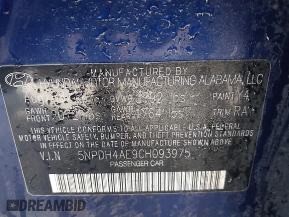 ✅ 2012 Hyundai Elantra Limited • VIN: 5NPDH4AE9CH093975 • Лот: 43498219. Опубликован ранее на IAAI с пробегом 147 201 миль. Бесплатный доступ к архиву аукционных продаж из США и подробный отчёт об истории автомобиля на DreamBid. Изображение 9.
