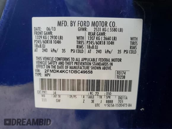 ✅ 2013 Ford Edge Limited • VIN: 2FMDK4KC1DBC49658 • Lot: 80954305. Listed on Copart with 99,973 mi. Free auction sales archive from the USA and detailed vehicle history report at DreamBid. Image 10.