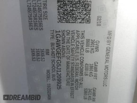 2018 Chevrolet Express Passenger LS с VIN 1GAWGEFG5J1209925, выставлен на аукционе Copart как лот 44695785 с пробегом 95 825 миль миль и Чистый • Clean title. История ставок и продаж доступна на DreamBid. Изображение 13.