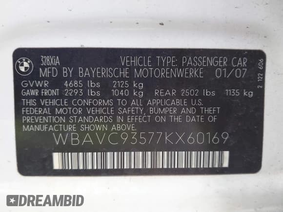 ✅ 2007 BMW 3 Series 328xi • VIN: WBAVC93577KX60169 • Lot: 43103137. Wystawiony na IAAI z przebiegiem 167 734 mil. Bezpłatny archiwum sprzedaży aukcyjnych z USA i szczegółowy raport historii pojazdu na DreamBid. Zdjęcie 9.