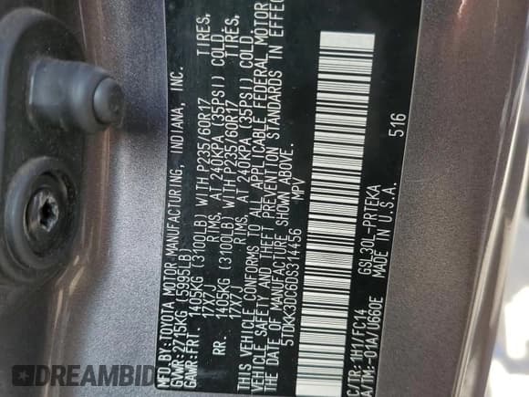 ✅ 2013 Toyota Sienna LE AAS • VIN: 5TDKK3DC6DS314456 • Lot: 53459825. Listed on Copart with 210,228 mi. Free auction sales archive from the USA and detailed vehicle history report at DreamBid. Image 13.