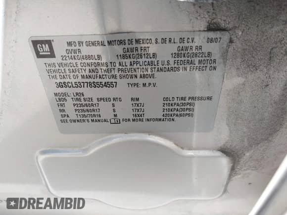 ✅ 2008 Saturn VUE XR • VIN: 3GSCL53778S554557 • Lot: 41547382. Wystawiony na IAAI z przebiegiem 148 730 mil. Bezpłatny archiwum sprzedaży aukcyjnych z USA i szczegółowy raport historii pojazdu na DreamBid. Zdjęcie 9.