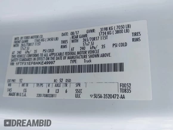 ✅ 2017 Ford F-150 XL • VIN: 1FTFX1EF6HKE49997 • Lot: 42606917. Listed on IAAI with 167,943 mi. Free auction sales archive from the USA and detailed vehicle history report at DreamBid. Image 9.