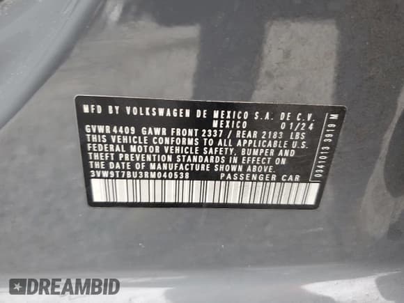 ✅ 2024 Volkswagen Jetta 40th Anniversary Edition • VIN: 3VW9T7BU3RM040538 • Лот: 80017305. Опубликован ранее на Copart с пробегом 25 772 миль. Бесплатный доступ к архиву аукционных продаж из США и подробный отчёт об истории автомобиля на DreamBid. Изображение 12.