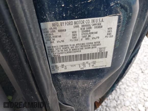 ✅ 1999 Ford F-250 XL • VIN: 1FTNX21LXXEC22953 • Lot: 42466901. Listed on IAAI with 201,206 mi. Free auction sales archive from the USA and detailed vehicle history report at DreamBid. Image 9.