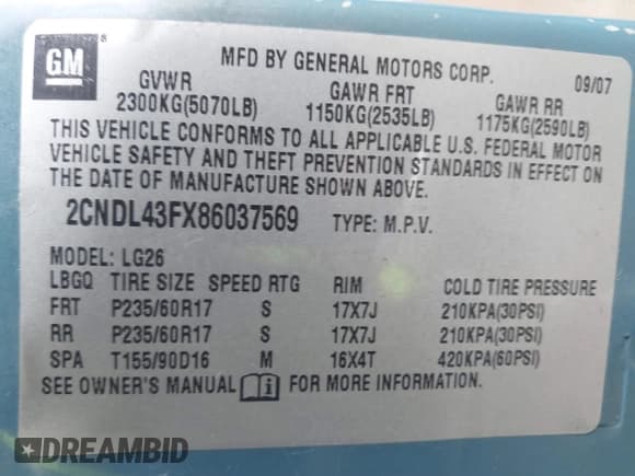 ✅ 2008 Chevrolet Equinox LT • VIN: 2CNDL43FX86037569 • Лот: 41659611. Опубликован ранее на IAAI с пробегом 166 702 миль. Бесплатный доступ к архиву аукционных продаж из США и подробный отчёт об истории автомобиля на DreamBid. Изображение 9.