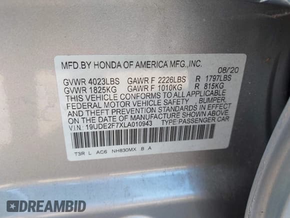 ✅ 2020 Acura ILX Premium • VIN: 19UDE2F7XLA010943 • Lot: 42164411. Listed on IAAI with 37,958 mi. Free auction sales archive from the USA and detailed vehicle history report at DreamBid. Image 9.