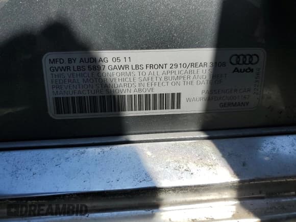 ✅ 2012 Audi A8 • VIN: WAURVAFDXCN001167 • Lot: 57227105. Listed on Copart with 154,409 mi. Free auction sales archive from the USA and detailed vehicle history report at DreamBid. Image 12.