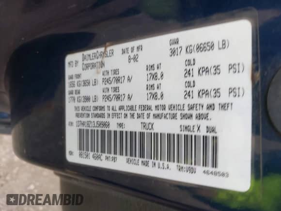 2003 Dodge 1500 ST z VIN 1D7HA18Z13J509060, wystawiony jako IAAI lot #42109249 z przebiegiem 183 547 mil mil oraz . Historia ofert i sprzedaży dostępna na DreamBid. Obrazek 9.