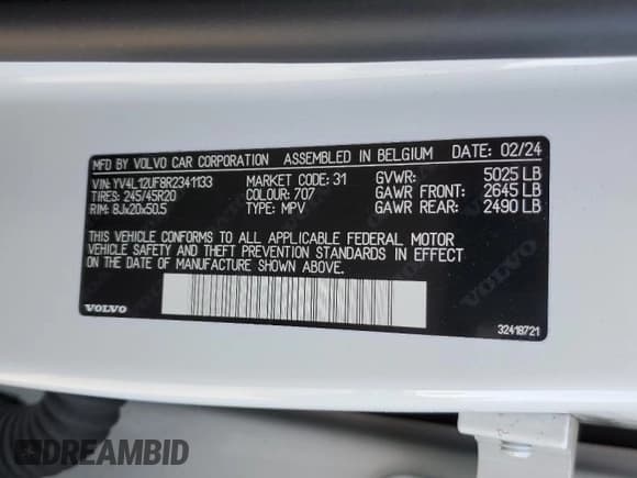 ✅ 2024 Volvo XC40 Ultimate Bright Theme • VIN: YV4L12UF8R2341133 • Lot: 52930115. Listed on Copart with 14,022 mi. Free auction sales archive from the USA and detailed vehicle history report at DreamBid. Image 13.