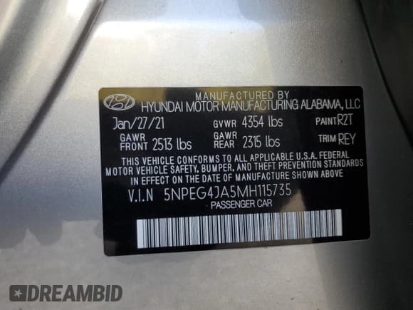 ✅ 2021 Hyundai Sonata SE • VIN: 5NPEG4JA5MH115735 • Lot: 82289815. Listed on Copart with 24,190 mi. Free auction sales archive from the USA and detailed vehicle history report at DreamBid. Image 12.