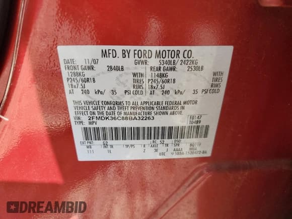 ✅ 2008 Ford Edge SE • VIN: 2FMDK36C88BA32263 • Лот: 90146695. Опубликован ранее на Copart с пробегом 216 656 миль. Бесплатный доступ к архиву аукционных продаж из США и подробный отчёт об истории автомобиля на DreamBid. Изображение 13.