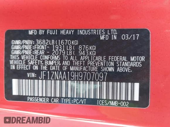 ✅ 2017 Toyota 86 • VIN: JF1ZNAA19H9707097 • Lot: 40184671. Listed on IAAI with 58,242 mi. Free auction sales archive from the USA and detailed vehicle history report at DreamBid. Image 9.